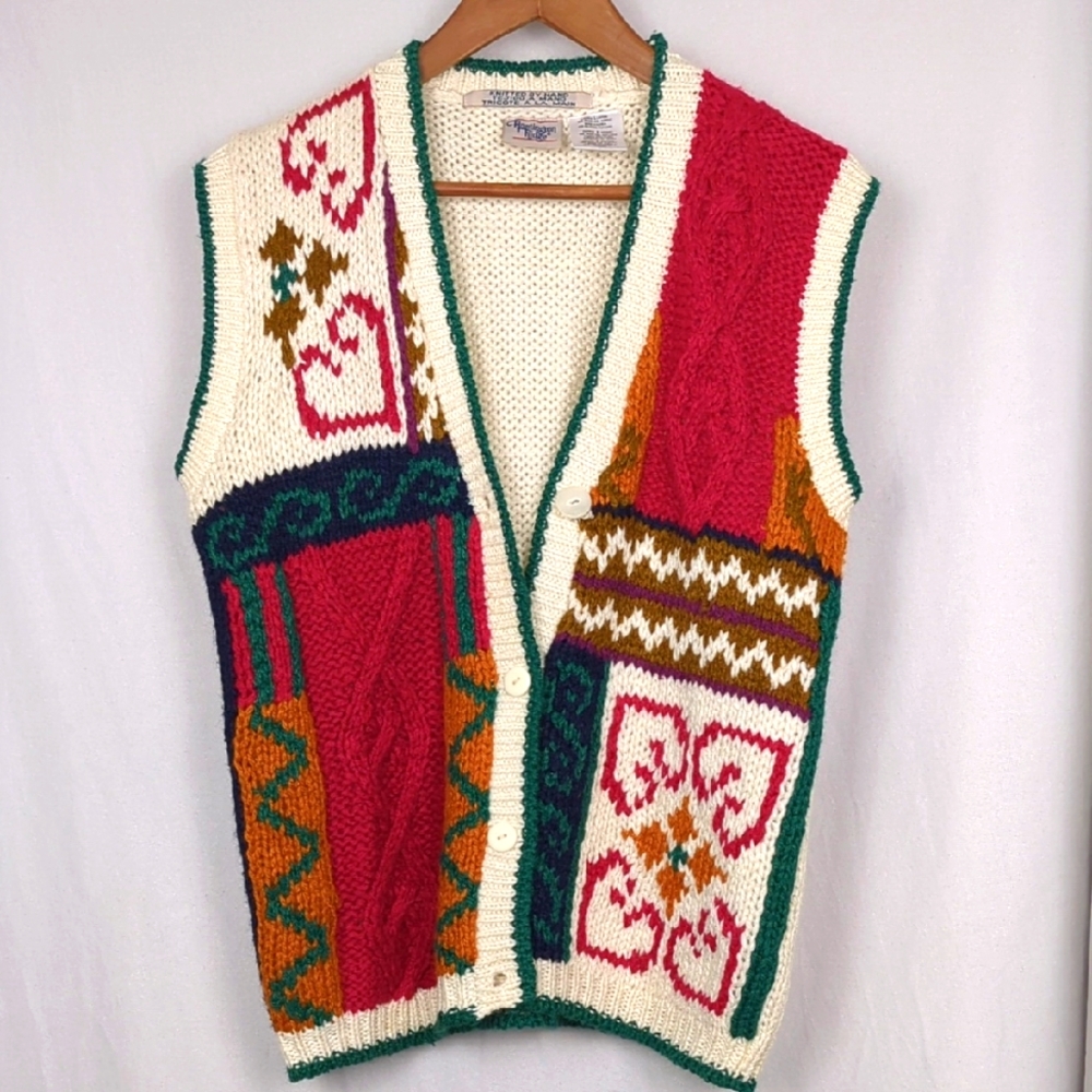 HUNTINGTON RIDGE Women's Multi Color Hand Knit Sweater Vest